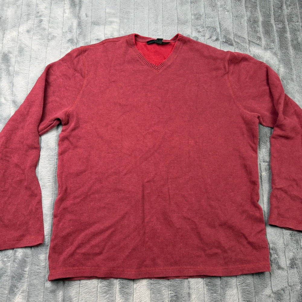 Express Mens XL Classic Fit V-Neck Cotton Knit Sweater Burgundy Red Pullover